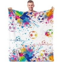 Soccer Blanket for Boys Girls, Soccer Gifts Soft Plush Flannel Throw Blanket for Kids Teen Adults Men, Soccer Fan Sport Fleece Blanket for Birthday Graduation Children's Day Travel in(60"x80")