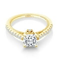 thumbnail image 2 of Gem Stone King 18K Yellow Gold Plated Silver Moissanite and White Created Sapphire Engagement Ring for Women (1.37 Cttw, Cushion 6MM, Gemstone Birthstone, Available in Size 5, 6, 7, 8, 9), 2 of 5