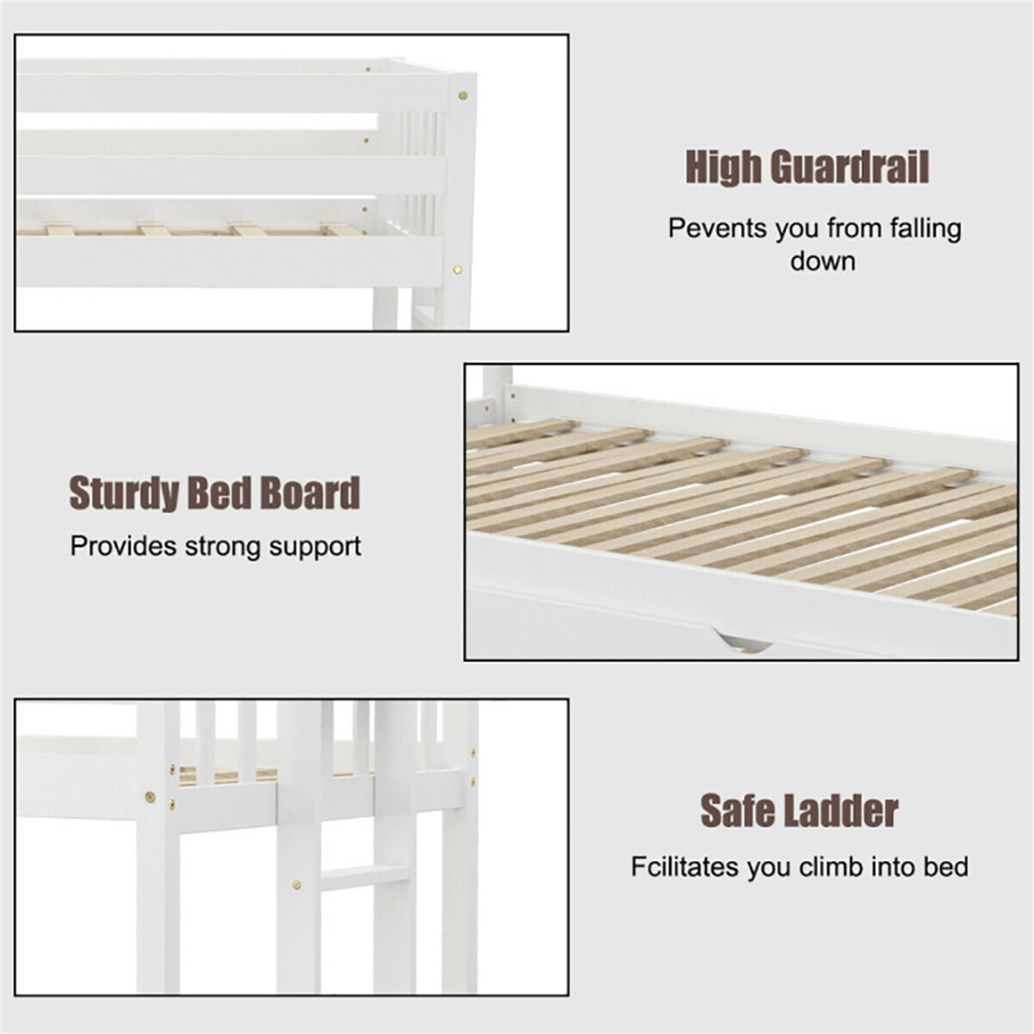 Demi Bonn Twin Pull-Out Bunk Beds with Ladder in the Steps and a Trundle, Bunk Bed Platform, White