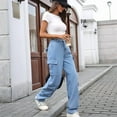 thumbnail image 2 of Womens Cargo Pants High Waisted Wide Leg Casual Pants Baggy Y2k Trousers with 8 Pockets Denim Blue XL, 2 of 8