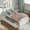 thumbnail image 2 of Twin Size Wooden Platform Bed with Storage Drawers, White, 2 of 11