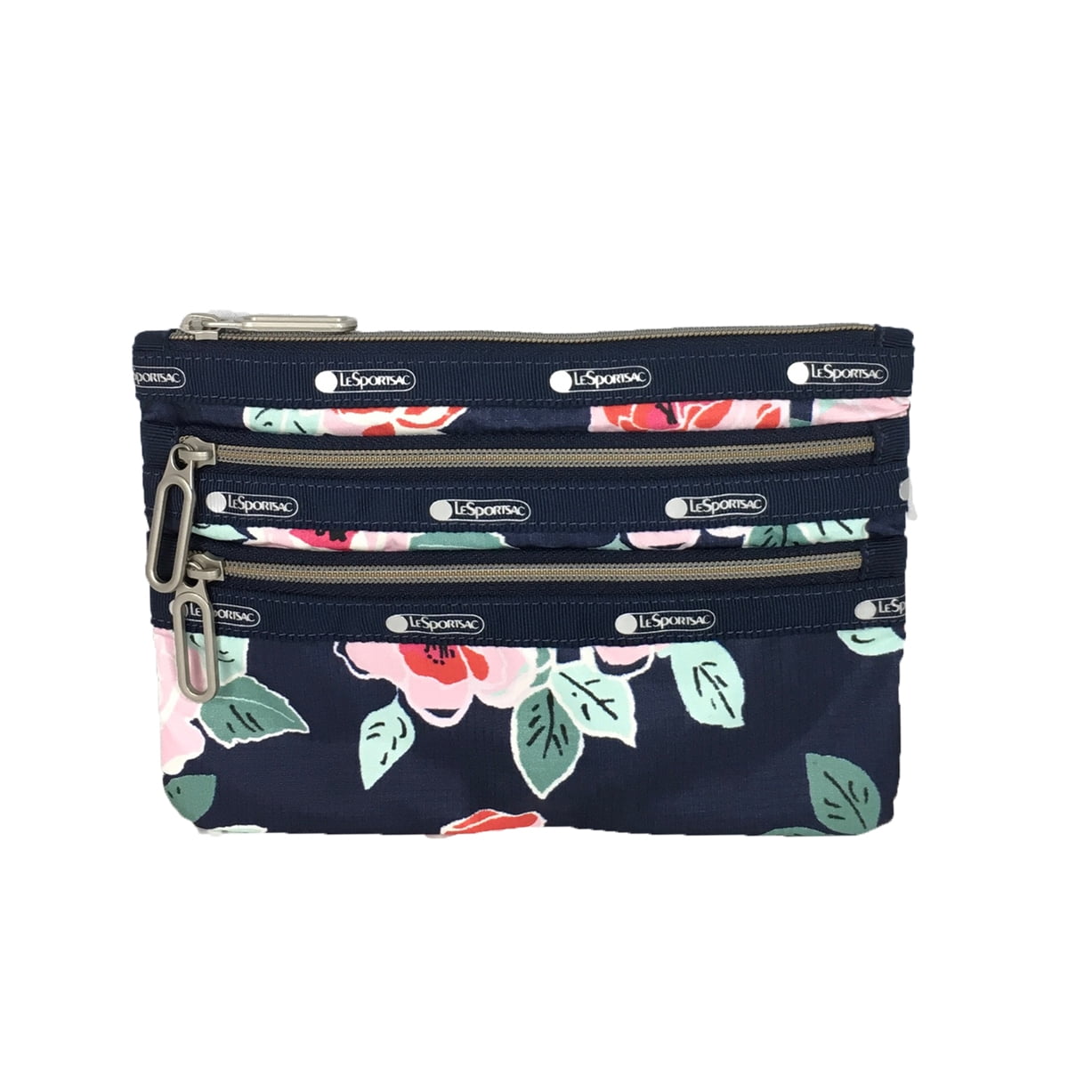 Lesportsac Essential Classic 3 Zip Cosmetic Pouch Navy Rose