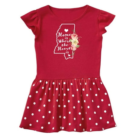 

Inktastic Mississippi Home is Where the Heart is with Watercolor Gift Toddler Girl Dress