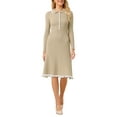 thumbnail image 2 of INSPIRE CHIC Women's Midi Knitted Dress Ribbed Ruffled A-Line Sweater Polo Dresses M Dark Beige, 2 of 5