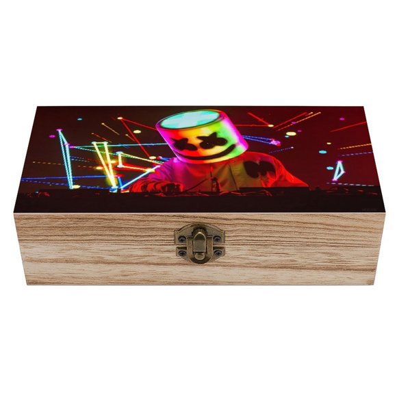 DJ Marshmello Caja Organizadora de Madera Rústica - Caja Decorativa Multifuncional para Escritorio, Hogar, Oficina, Joyas y Manualidades