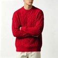 thumbnail image 7 of Leidass Mens Cable Knit Crewneck Sweater Long Sleeve Pullover Ribbed Cuffs Hem Regular Fit Fall Winter Casual Knitwear Red 3XL, 7 of 7
