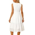 thumbnail image 3 of INSPIRE CHIC Women's V Neck Crochet Trim Sleeveless Beach Summer Tiered Midi Dress White XS, 3 of 5