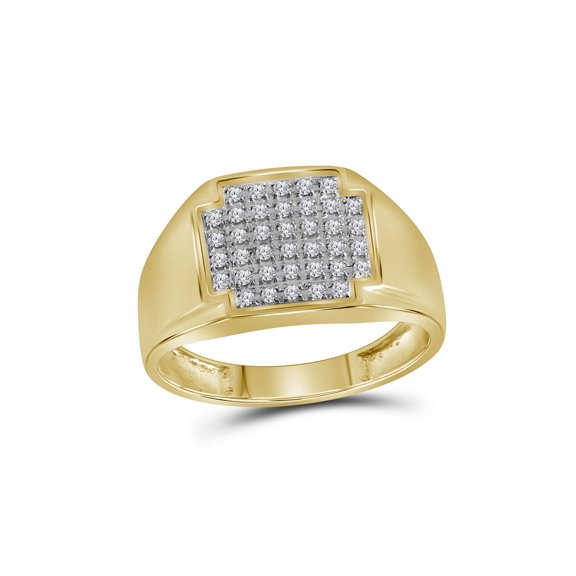 FB Jewels 10kt Yellow Gold Mens Round Pave-set Diamond Square Cluster Ring 1/4 Cttw Size 8