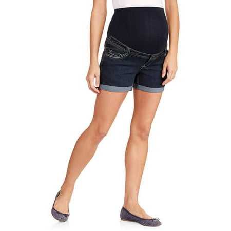 

Oh! Mamma Maternity Women s Double Rolled Cuff Denim Shorts with Full Panel