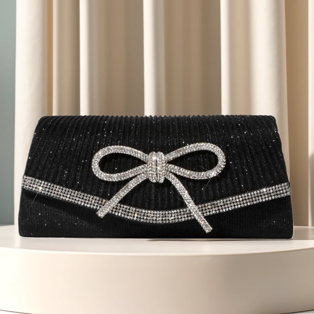 Bolso Hobo Mano Noche para Mujer Lazo Con Purpurina Diamantes Imitación Correa Ajustable Fiesta Boda Graduación
