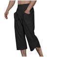 thumbnail image 2 of Plebaso Men's Linen Cotton Capri Pants Drawstring Casual Capris Lightweight Summer Beach Pants for Men, 2 of 4