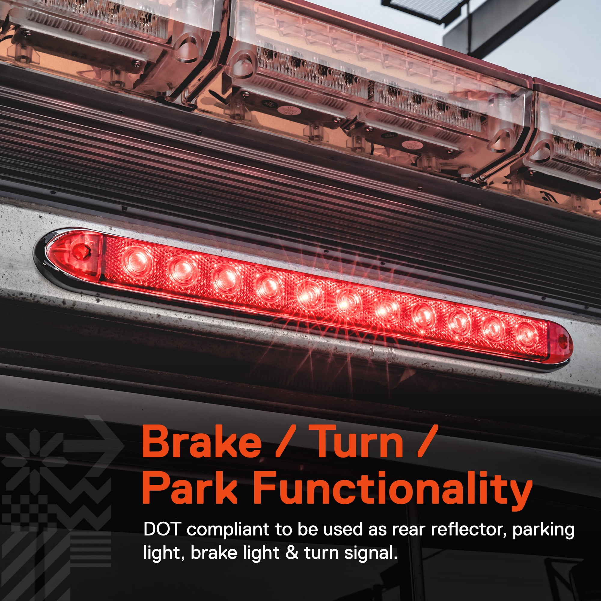 2pc 16" 11 LED Red Trailer Light Bar Waterproof - IP65 DOT Compliant Reflective Lens Park/Brake/Turn Clearance ID Marker Brake Tail Light for Trucks