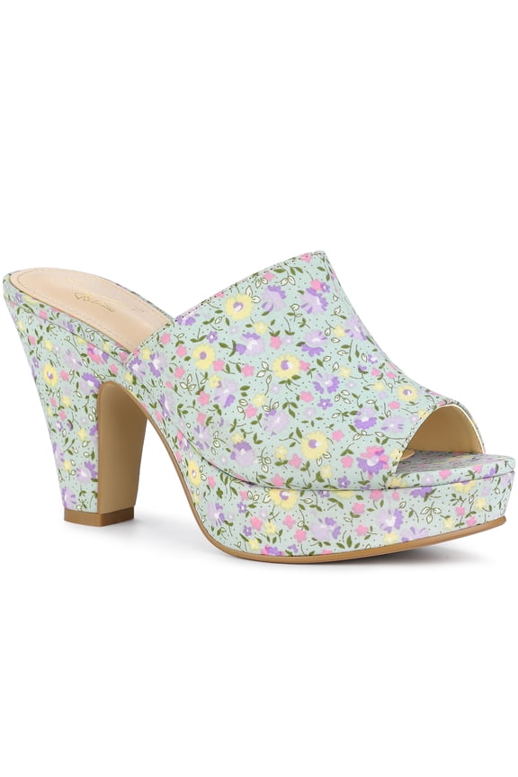 Women's Platform Floral Chunky Heel Slides Sandals