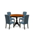 thumbnail image 6 of French Flair 5-Piece Wooden Dining Set Consists of a Wood Kitchen Table and 4 Blue Linen Fabric Parson Chairs with Button Tufted Back, 6 of 6