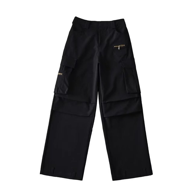 Pantalones de mujer con múltiples bolsillos y cintura alta, holgados, adelgazantes, informales, rectos, de estilo vintage europeo y americano