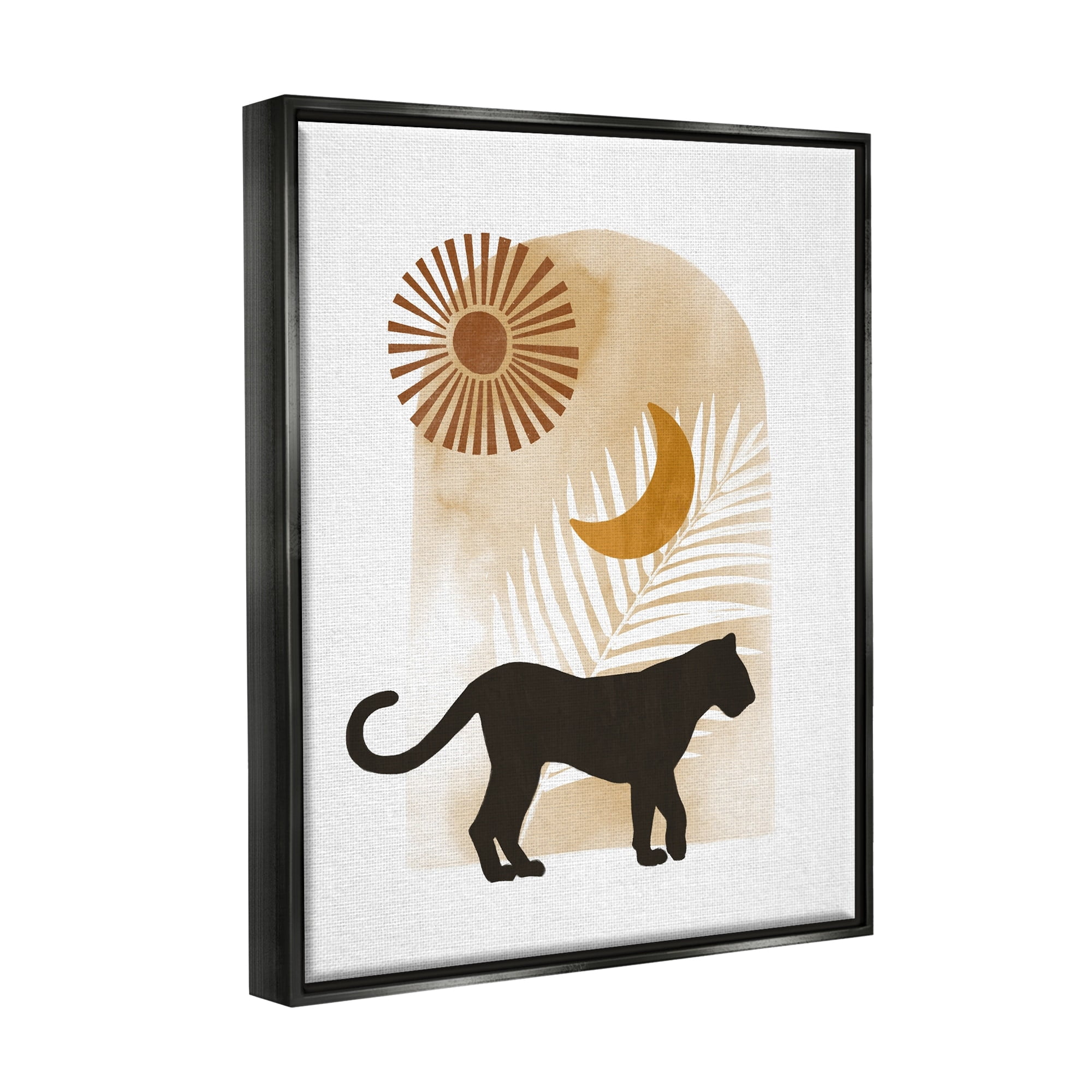 Stupell Industries Boho Panther Silhouette Lunar Solar Botanical Leaf Graphic Art Jet Black Floating Framed Canvas Print Wall Art, Design by Ziwei Li