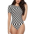 thumbnail image 1 of Fotbe Black and White Checkerboard Body de Mujer con Cuello Redondo y Mangas Cortas, Sin Mangas Ajustado, Suave, Cómodo y Básico-Large, 1 of 7