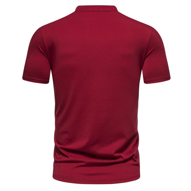 VSSSJ Standing Collar T-shirt for Men Plus Size Short Sleeve V