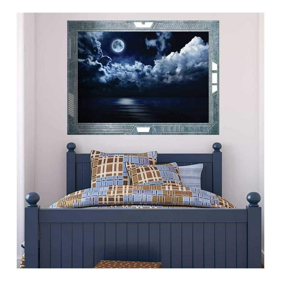 wall26 - Science Fiction ViewPort - Decal - View of The Moon on a Gloomy Night - Wall Mural, Removable Sticker, Home Decor - 36x48 inches