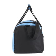 40 Liter 22 Inch Duffle Bag with Front Accessory Pocket, Velcro Handles, Dual Zipper Closure and Luggage Strap for Traveling, Commuting, Sports and Gym Equipment in Light Blue & Black
