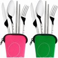 thumbnail image 2 of Assorted Stainless Steel Cutlery Set, 2 Packs 8 Piece Cutlery Set Include Knife Fork Spoon Chopsticks, with Protective Carrying Case - Red, Green, 2 of 4