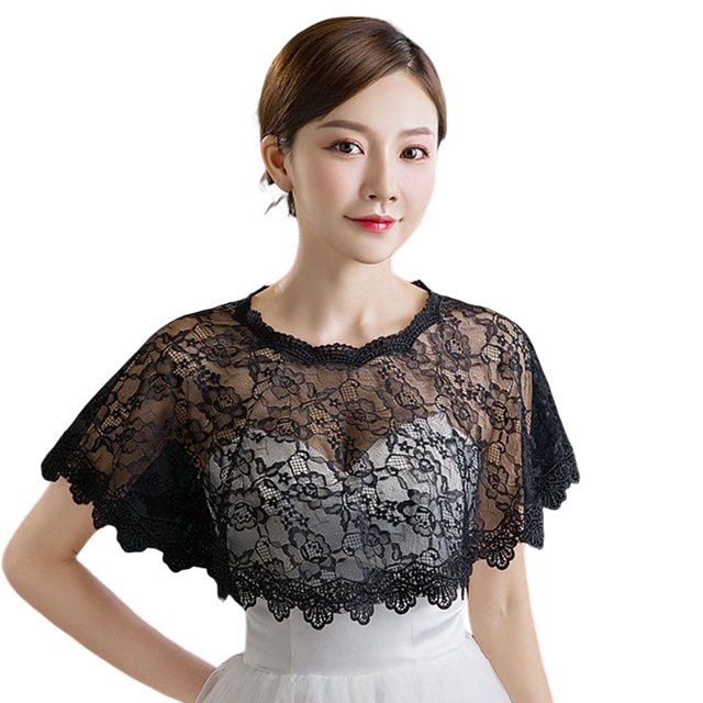 harmtty Bride Lace Shawl Sheer Hollow Out Embroidered Floral Lace Soft