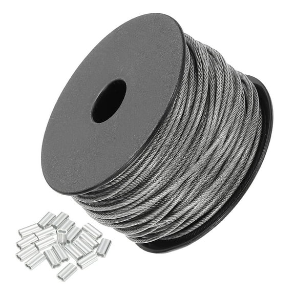 Uxcell 100 Ft Wire Rope 304 Stainless Steel Cable 3/32inch(1.5mm) Vinyl Coated, Transparent
