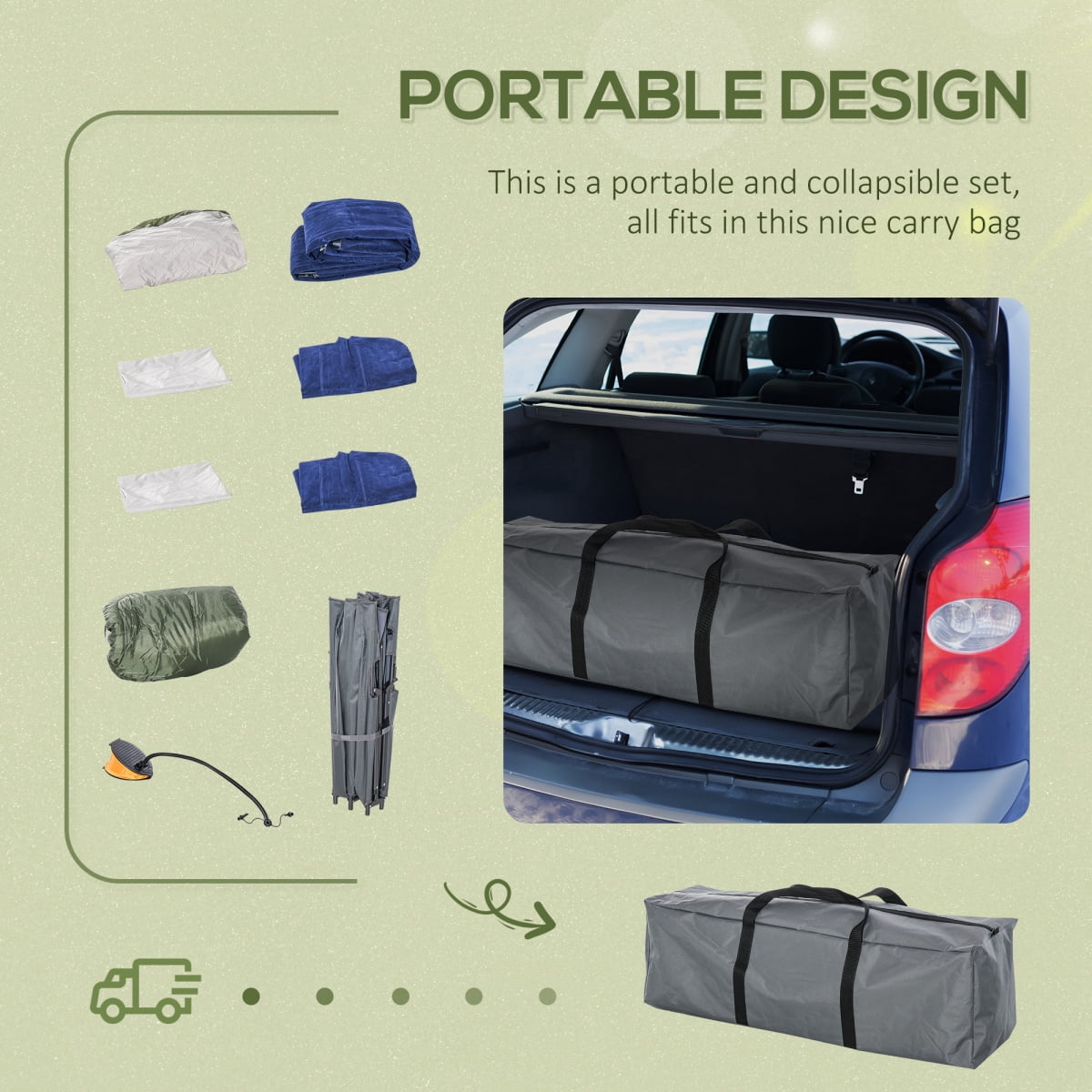 2-Person Folding Camping Cot Portable Outdoor Bed Set with Sleeping Bag, Inflatable Air Mattress, Comfort Pillows and Carry Bag, Soft and Comfortable for Outdoor Travel Camp Beach Vacation BN.8457
