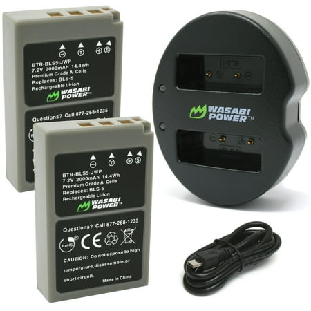 Image of Wasabi Power Battery (2-Pack) and Dual Charger for Olympus BLS-1 BLS-5 BLS-50 PS-BLS1 PS-BLS5