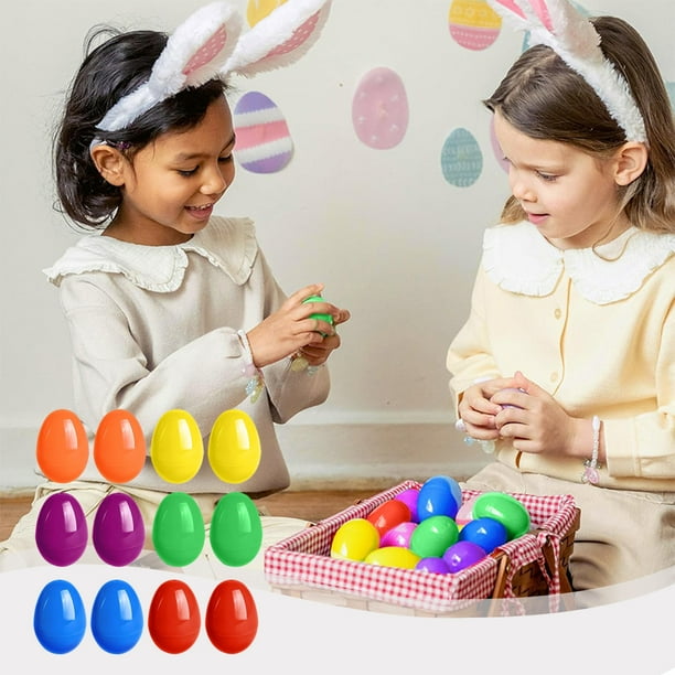 Huevos de Pascua, huevos de plástico para decoración con colores vivos, cáscaras de huevo de simulación con diseño DIY, 6x4x4 cm para fiesta de Pascua, decoración para relleno de cestas de regalo