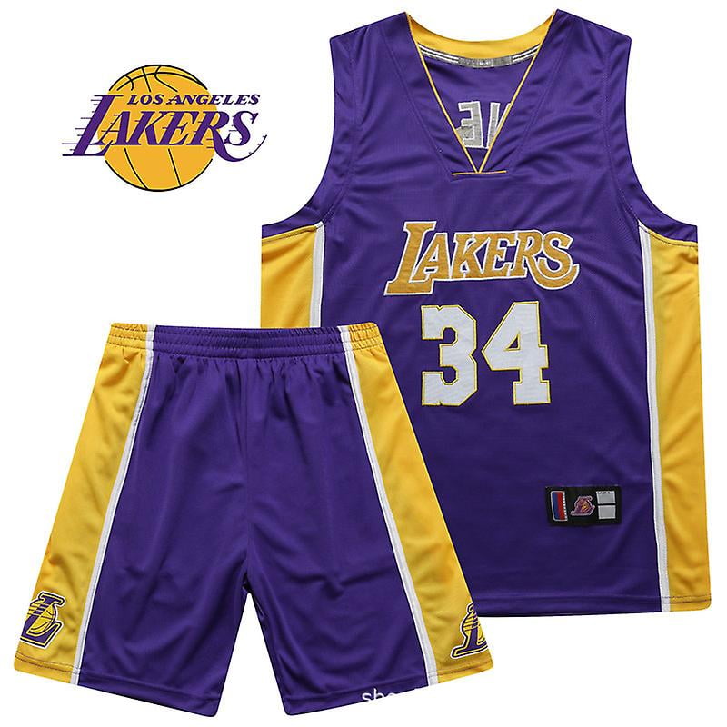Nba Maillot de Basket Ball Los Angeles Lakers No. 34 Shaquille O neal T shirt Violet Adultes et Enfants Jeunes Basket Ball Uniformes Ensemble Walmart