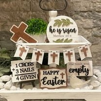 12Pcs He is Risen Easter Tiered Tray Decor Farmhouse Jesus Tomb Tray Decor Farmhouse Christian Religious Easter Wooden Sign Decorations for Home Indoor Rustic Decorations