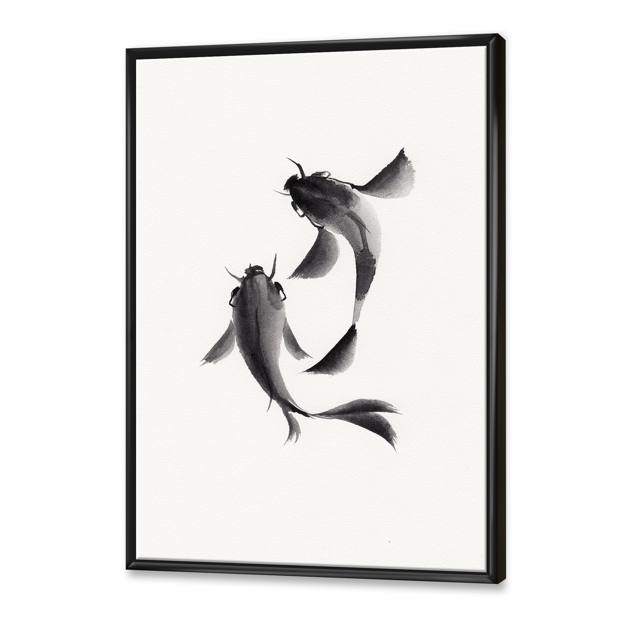Designart 'Black and White Vintage Fish II' Nautical & Coastal Framed Canvas Wall Art Print