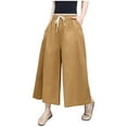 thumbnail image 2 of Roncen Women's Solid High-Waisted Linen Pants - Breathable Wide-Leg Trousers with Elastic Waistband, Casual Chic Style for Summer Wear, 2 of 3