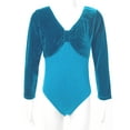 thumbnail image 2 of iiniim Kids Girls Classic Long Sleeves Leotard for Gymnastics Ballet Dance Velvet Splice Bodysuit Lake Blue 110, 2 of 7
