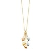 Solid 14k Rose White and Yellow Tri Color Gold Ovate Leaves Tassel Charm Chain Necklace 17 Inches