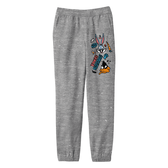 Looney Tunes Bugs Bunny and Daffy Duck Youth Heather Gray Graphic Sweats-Medium