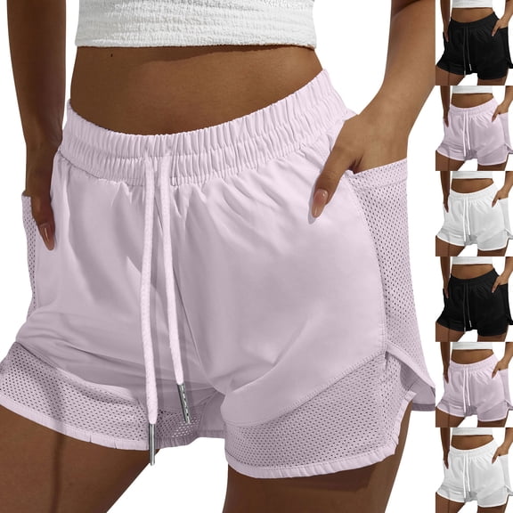 Aboser Womens Athletic Shorts 3'' Inseam Workout Pickleball Shorts Breathable Mesh Yoga Shorts Drawstring High Waisted Sports Shorts with Pockets