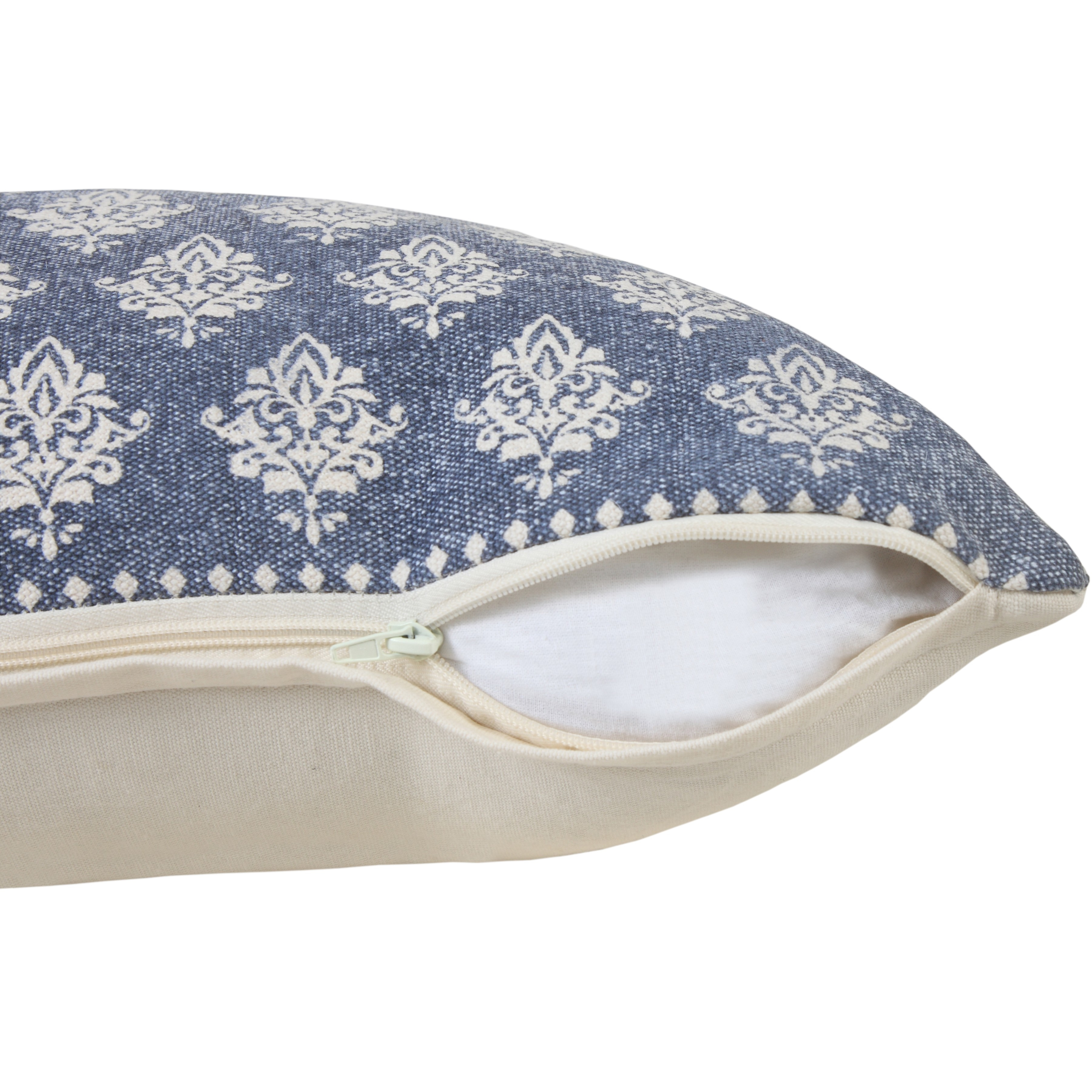 LR Home Flora Set of 2 Vintage Blue/White Damask Cotton Adult Decorative Lumbar Pillow