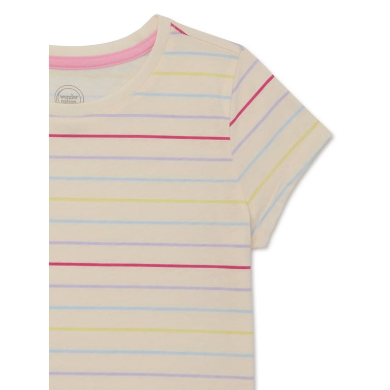 Wonder Nation Girls Kid Tough T-Shirt with Short Sleeves, 3-Pack, Sizes  4-18 & Plus 
