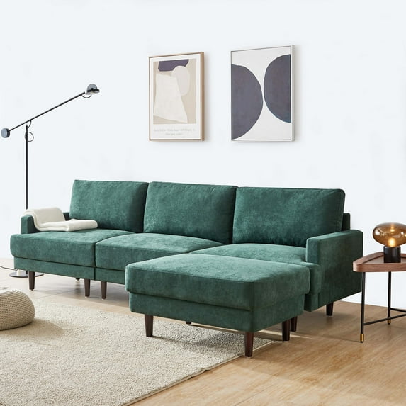 Modern Fabric Sofa L-Shape 3 Seater with Ottoman-104.6"