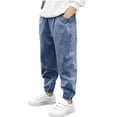 thumbnail image 2 of Boys' Denim Jogger Jeans, Solid Color Elastic Waist Cuffed Design, Functional Side Pockets, Loose Fit Daily Wear, Kids 2‑13 Years, Boys' Jeans Blue 12-13 Years, 2 of 6