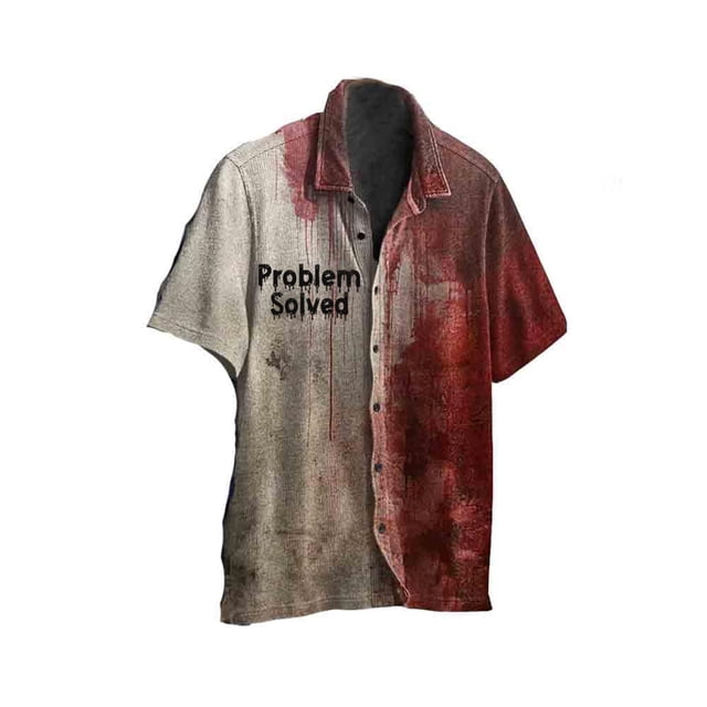 Men's Casual Halloween Prints Short Sleeve Single Breasted Lapel Shirt3XL