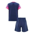 thumbnail image 2 of Hansber Kids Boys Summer Outfits Striped Short Sleeve T-Shirt with Shorts Set Basketball Football Navy Blue 4XS, 2 of 7