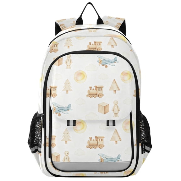 School Backpack for Teens 17L Lightweight Bookbag with Reflective Strips Wooden Car