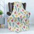thumbnail image 4 of Cartoon Soft Flannel Fleece Throw Blanket, Sea Creatures with Seahorse Crabs Fish Aqua Drawing Style, Cozy Plush for Indoor and Outdoor Use, 50" x 60", Teal Mustard Dark Coral, by Ambesonne, 4 of 5