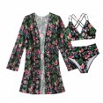 thumbnail image 6 of Wancir 3pcs Set Women Bikini with Cover Up Swimsuit Floral Print Bottom Knotted Front Top High Waisted Swimwear, 6 of 9