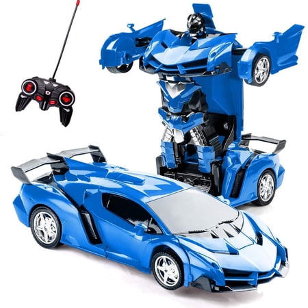 SUGIFT 1/18 Scale Transforming Sports Car Toys w/ 1 Button Transformation(Blue)