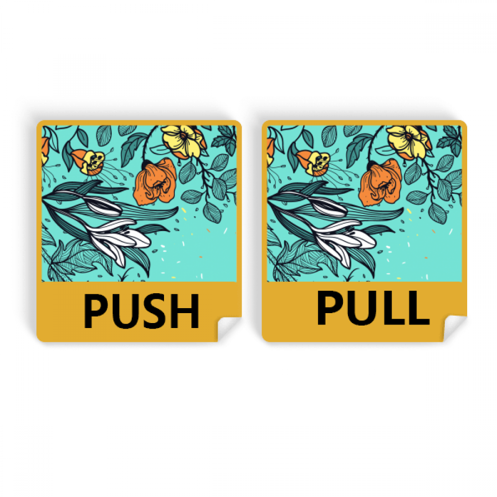 Modern Art Lily Camellia Drawing Push Pull Door Sign Vinyl Stickers