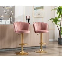 Guyou Swivel Adjustable Bar Stools Set of 2, Velvet Counter Height Barstools with Petal Back and Gold Footrest, Modern Counter Bar Height Stool Chairs for Kitchen Island Bar Cafe, Dark Pink